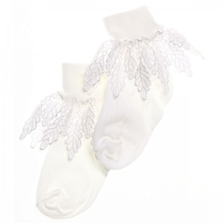 Girls white frilly socks with Guipure lace frills