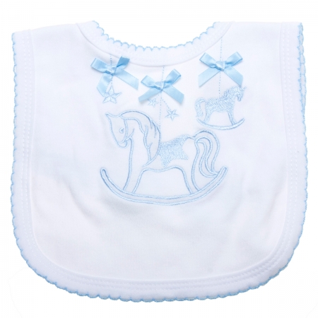 Merry Go Round Horse Embroidered White Blue Baby Bib