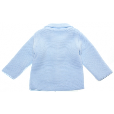 Baby Blue Knitted Coat With Hat Decorated by Pom Pom #2