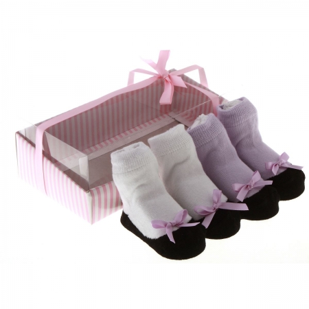 1170 Cute baby girls lilac white ballet sock shoes in gift pack
