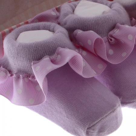 Cute baby girls lilac white frilly sock shoes in gift pack #2