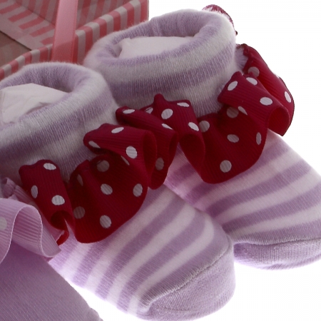 Cute baby girls lilac white frilly sock shoes in gift pack #3