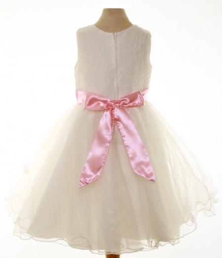 Special Occasions Girls Dress In Ivory With Pink Bow #2