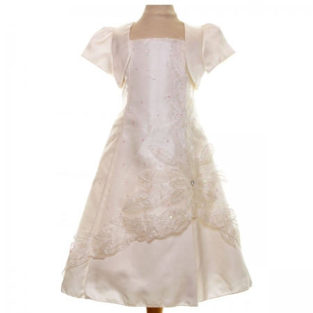 Girls Ivory Dress With Ivory Bolero