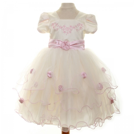 Special Occasions Girls Dress In Ivory With Pink Roses