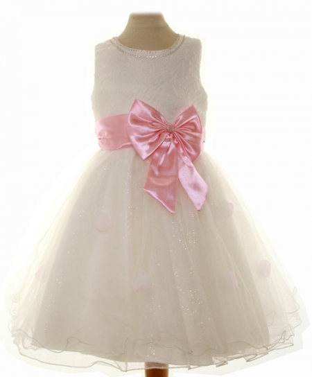 Special Occasions Girls Dress In Ivory With Pink Bow