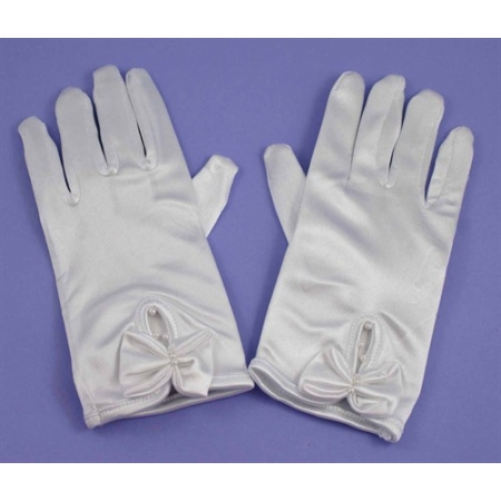 Kids White Satin Bow Communion Gloves