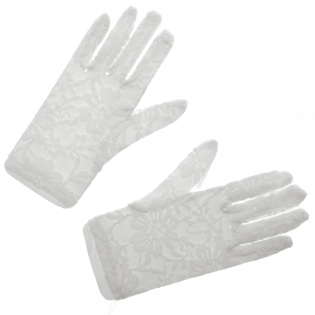 White Flower Lace Communion Gloves