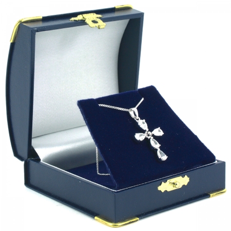 Sparkle Cubic Zirconia Cross Communion Pendant Necklace In Navy Gift Box #2