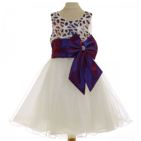 Ivory Dress With Purple Bow For Special Occasions