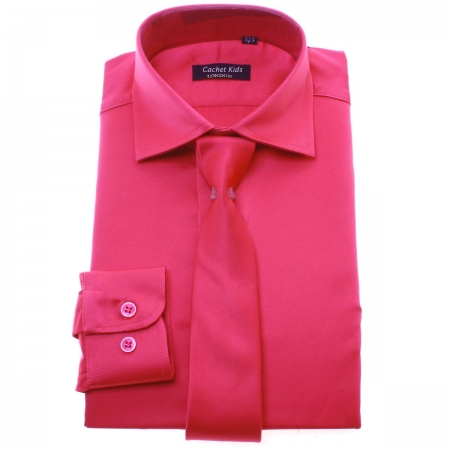 Boys Cerise Shirt With Tie Set