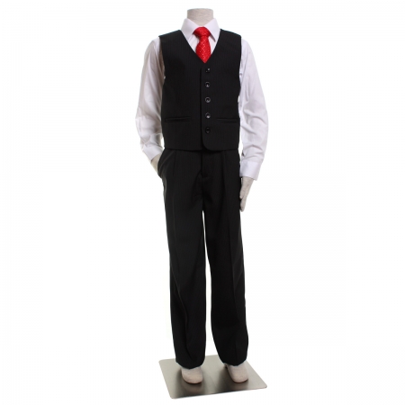 Boys black pinstripes five piece suit set #4