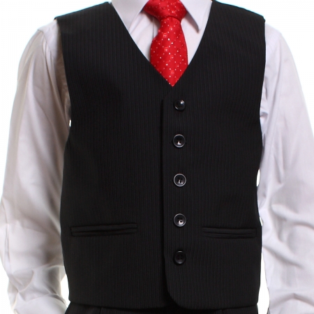 Boys black pinstripes five piece suit set #5