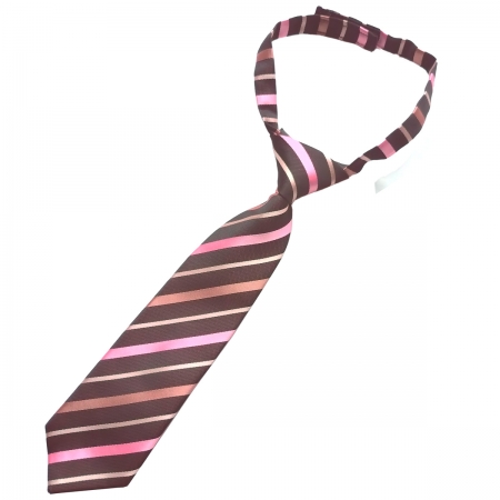 Short Pink Brown Diagonal Stripes Tie For Baby and Toddler Tie Pre Tied For 2 yrs To 6 yrs
