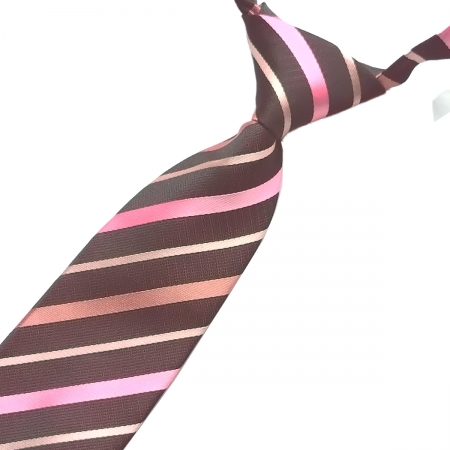 Short Pink Brown Diagonal Stripes Tie For Baby and Toddler Tie Pre Tied For 2 yrs To 6 yrs #2