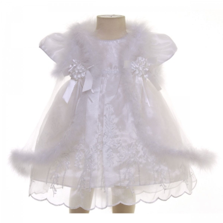 Fur Cape White or Ivory Christening Dress With Bonnet