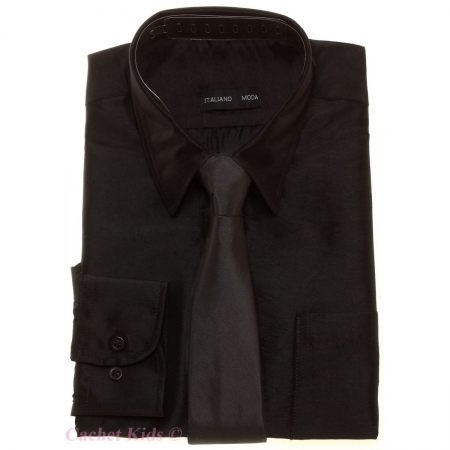 Black Shirt for Boys In Silky Sheen Fabric With  Matching Tie