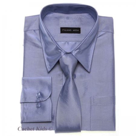 Boys Formal Shirt Boys Blue Shirt With Tie Silky Sheen Fabric