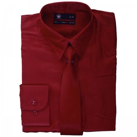 Boys Maroon Shirt With Tie In Sheen Fabric