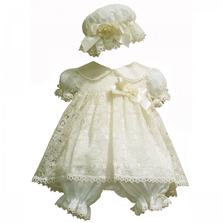 Little Darlings Ivory Christening Dress With Bloomers And Hat