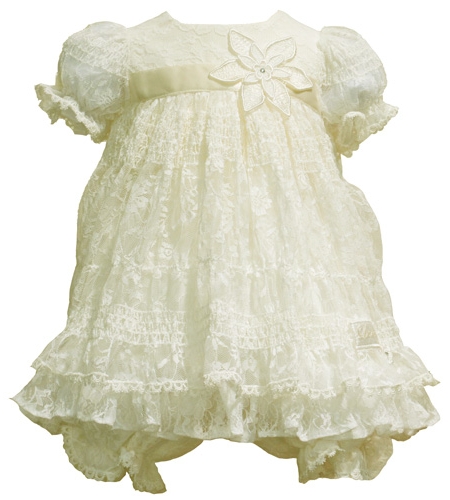 Little Darlings Girls Flower Lace Christening Dress With Bloomers
