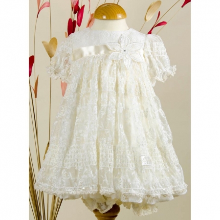 Little Darlings Girls Flower Lace Christening Dress With Bloomers #2