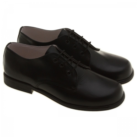 Hand made junior boys black leather shoes