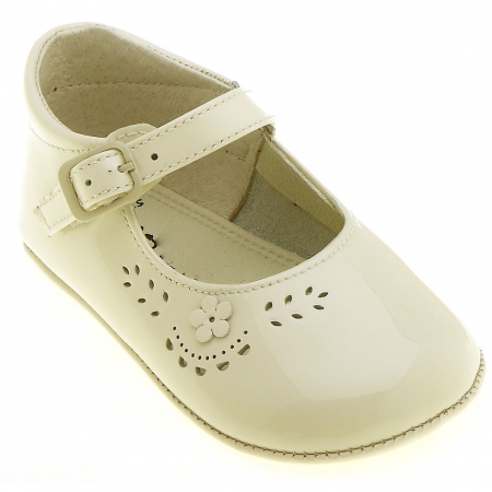 Baby Girls Ivory Patent Christening Pram Shoes