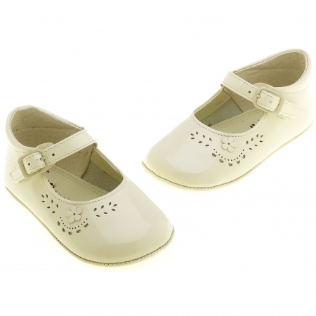 Baby Girls Ivory Patent Christening Pram Shoes #2