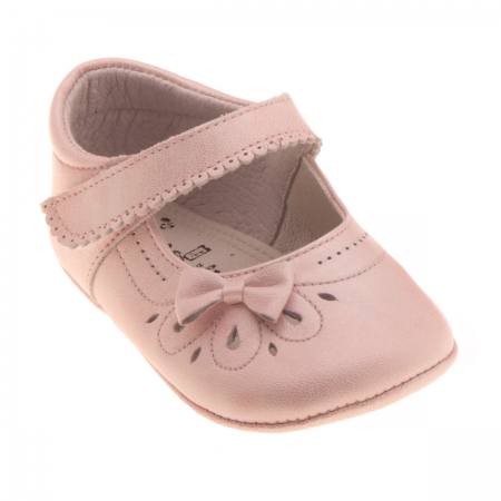 Hand Made Baby Girls Pink Pram Shoes With Bow And Flowers #2