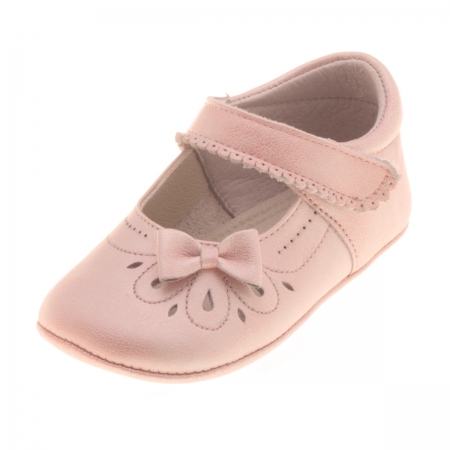 Hand Made Baby Girls Pink Pram Shoes With Bow And Flowers #3