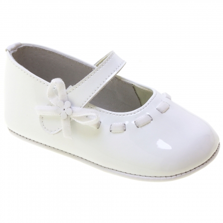 Baby Girls White Patent Pram Shoes Vecro Flower