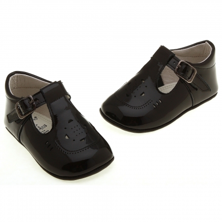 Spanish T bar baby black patent boys pram shoes #2