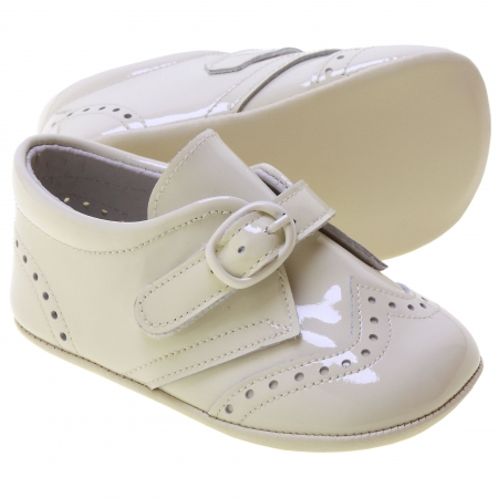 Baby Boy Ivory Patent Brogue Pram Shoes #2
