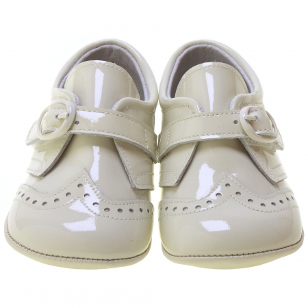 Baby Boy Ivory Patent Brogue Pram Shoes #3