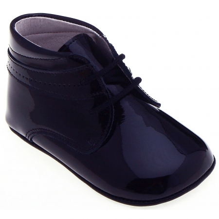 Baby Boys Navy Patent Pram Shoes In 100% Leather