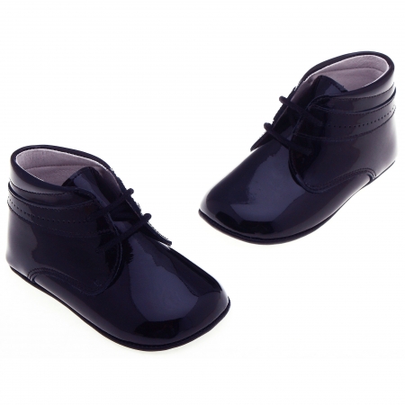 Baby Boys Navy Patent Pram Shoes In 100% Leather #2