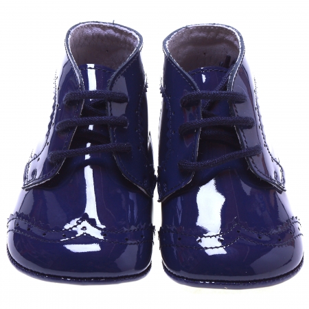 Spanish Leon Baby Boys Light Navy Patent Pram Shoes Lace Up #3