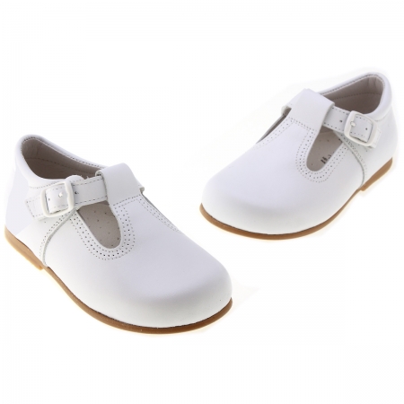 Baby White Leather T Bar Shoes