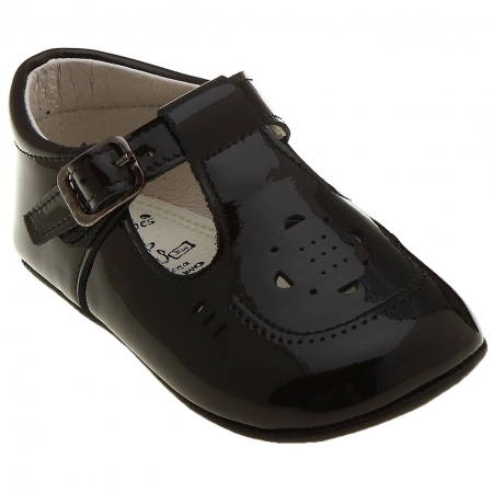 Spanish T bar baby black patent boys pram shoes