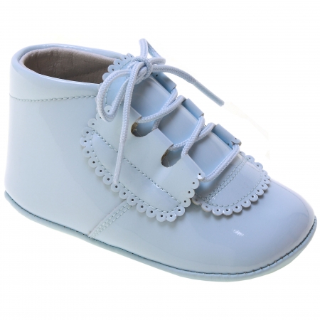 Baby Boy Blue Patent Pram Shoes In Leather With Scallop Pattern