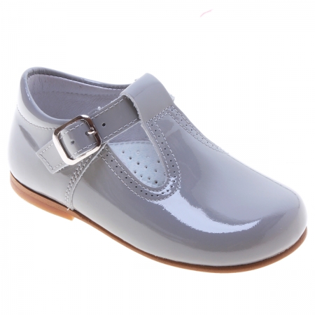 Toddlers Light Grey Ice Grey T Bar Patent Shoes