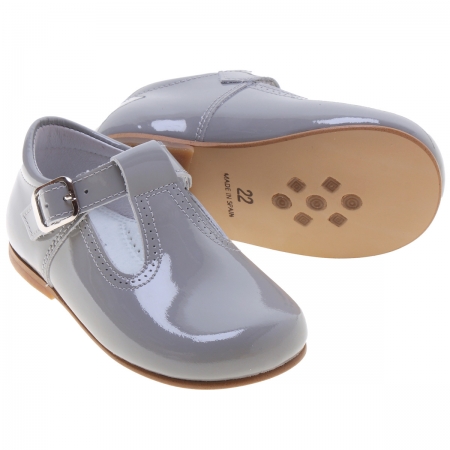 Toddlers Light Grey Ice Grey T Bar Patent Shoes #2
