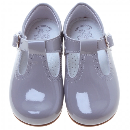Toddlers Light Grey Ice Grey T Bar Patent Shoes #3