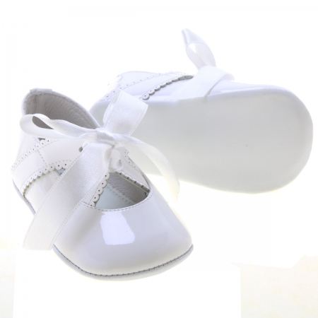 Baby Girls White Patent Ribbon Shoes #2