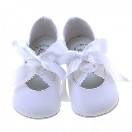 Baby Girls White Patent Ribbon Shoes #3