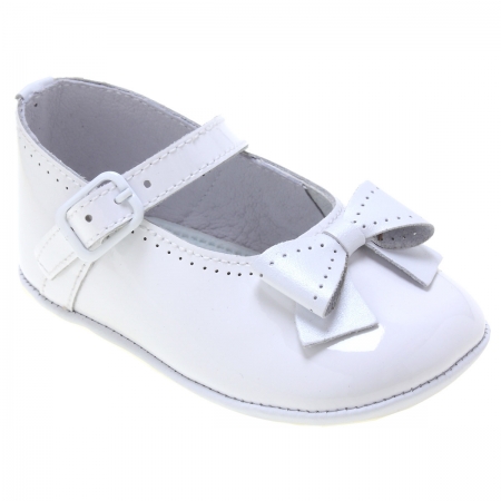 Baby Girls Patent White Pram Shoes With Bows