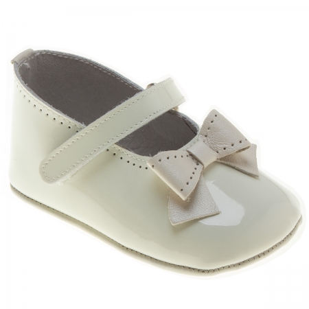 Baby Girls Ivory Velcro Fastening Patent Bow Shoes