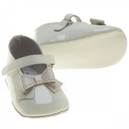 Baby Girls Ivory Velcro Fastening Patent Bow Shoes #2