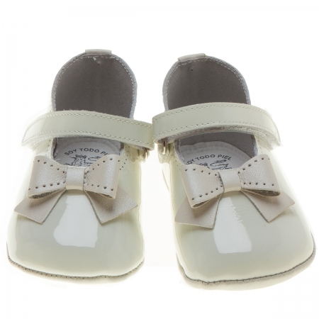 Baby Girls Ivory Velcro Fastening Patent Bow Shoes #3